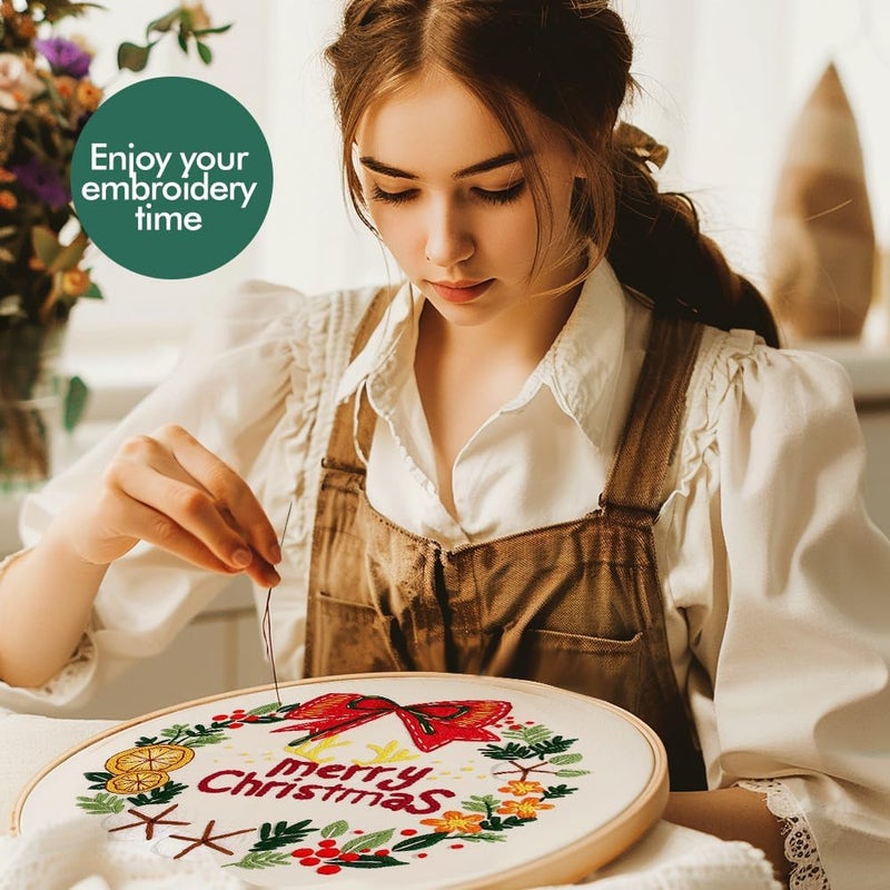 wtisan Christmas Embroidery Kits: 1 Pack Cross Stitch Kit for Beginners Adults, DIY Ornaments Craft Kit with All Tools & Instructions, Stamped Hand Embroidery Starter Kit for Holiday Crafts & Xmas Home Decor - Image 5